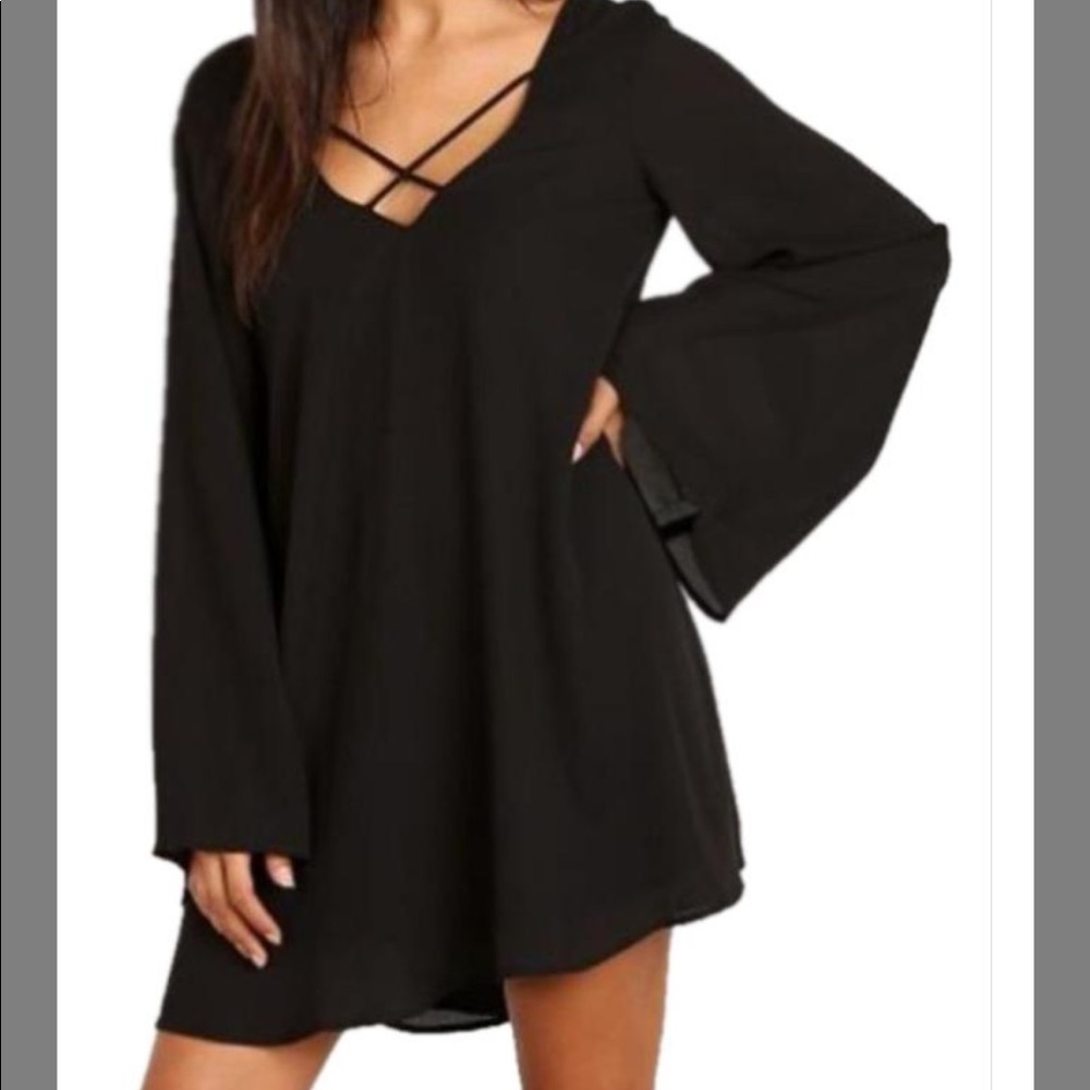 Show Me Your Mumu Joni Bell Sleeve Black Dress Sz S